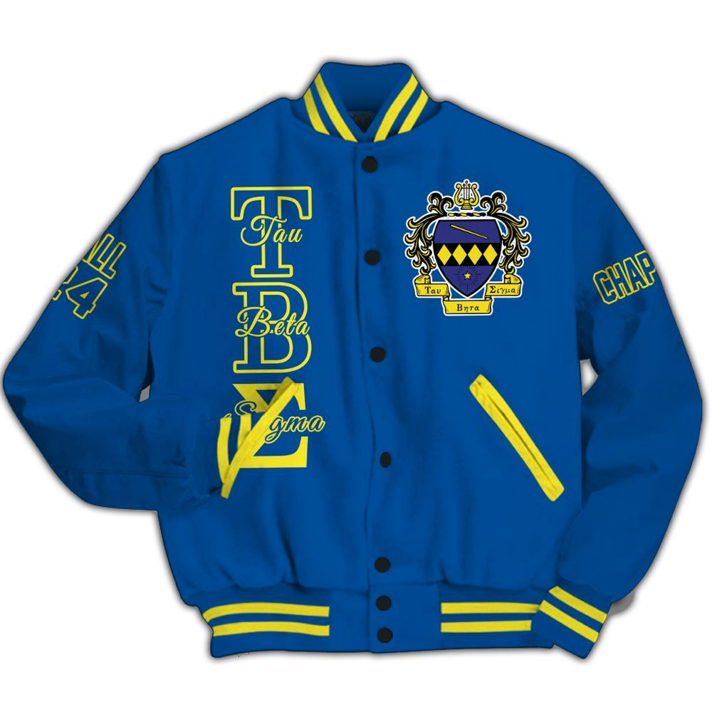Ireishprint Tau Beta Sigma Custom Chapter Varsity Jacket, Personalized Blue Varsity Jacket Tau Beta Sigma Sorority Jacket