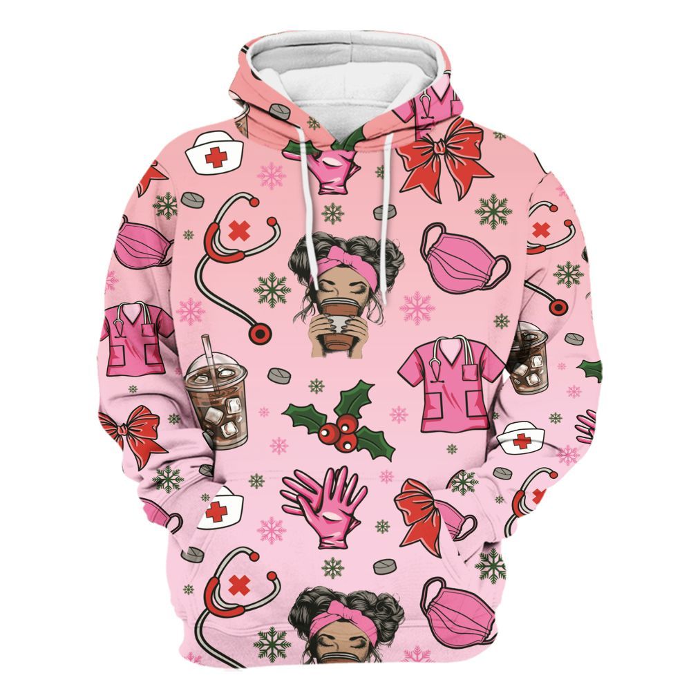 Amare Box Coffee Run, Scrubs, Rubber Gloves, Messy Bun, Nurse Xmas, Nurse For Gift, Nurse Christmas Coquette Unisex Hoodie