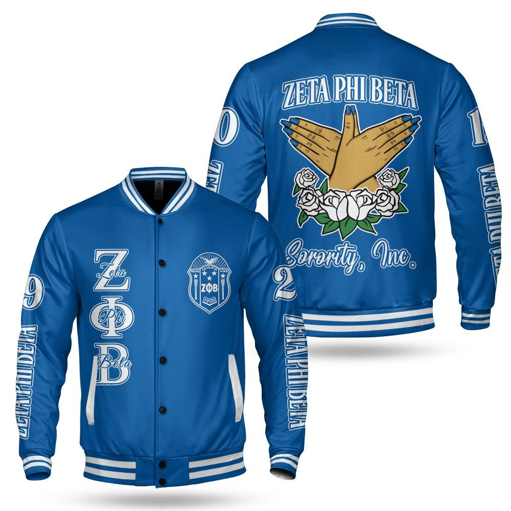 Ireishprint Zeta Phi Beta Varsity Jacket, Hand Sign Royal Blue Varsity Jacket Zeta Phi Beta Sorority Jacket
