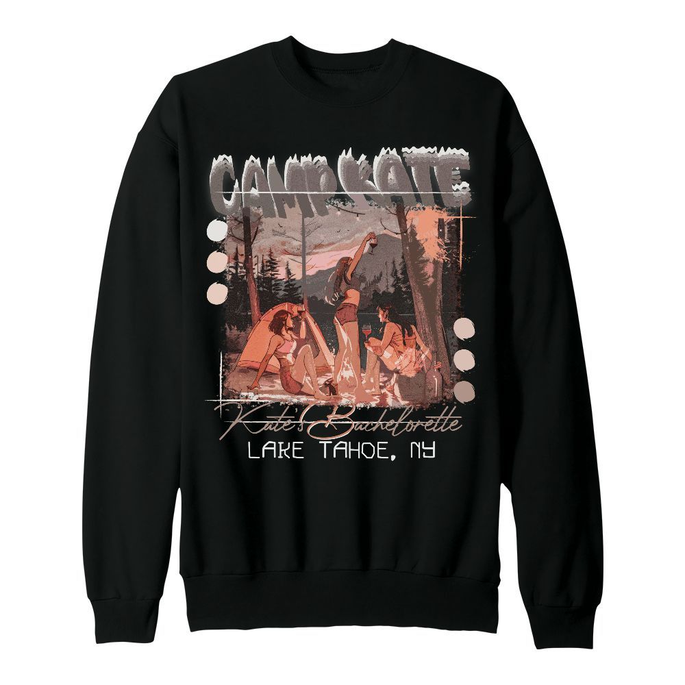 Amare Box Vintage Camp Bachelorette 90s Custom Name, Location Shirt, Party Retro Camping Bachelorette Unisex Sweatshirt