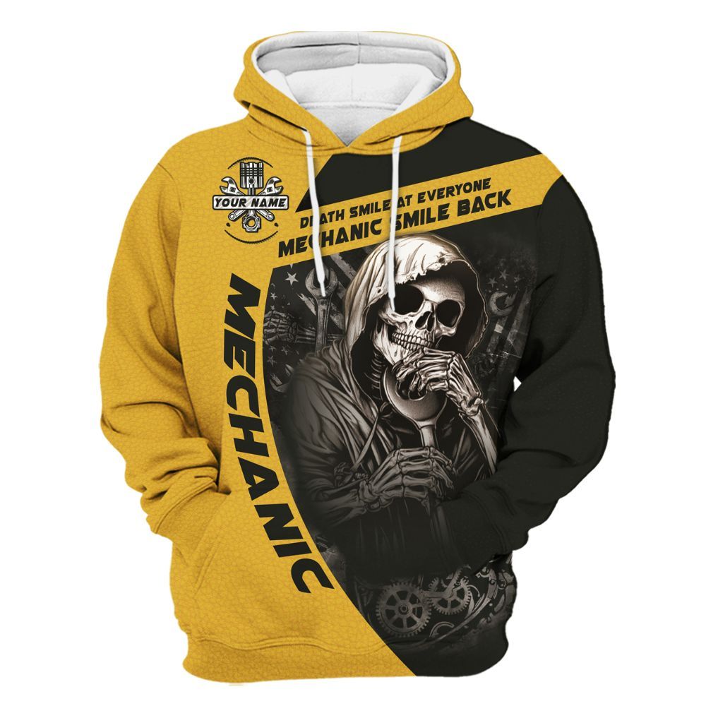 Amare Box Personalized Name Mechanic Smile Back To You All Over Printed Mechanic Unisex Gift Unisex Hoodie