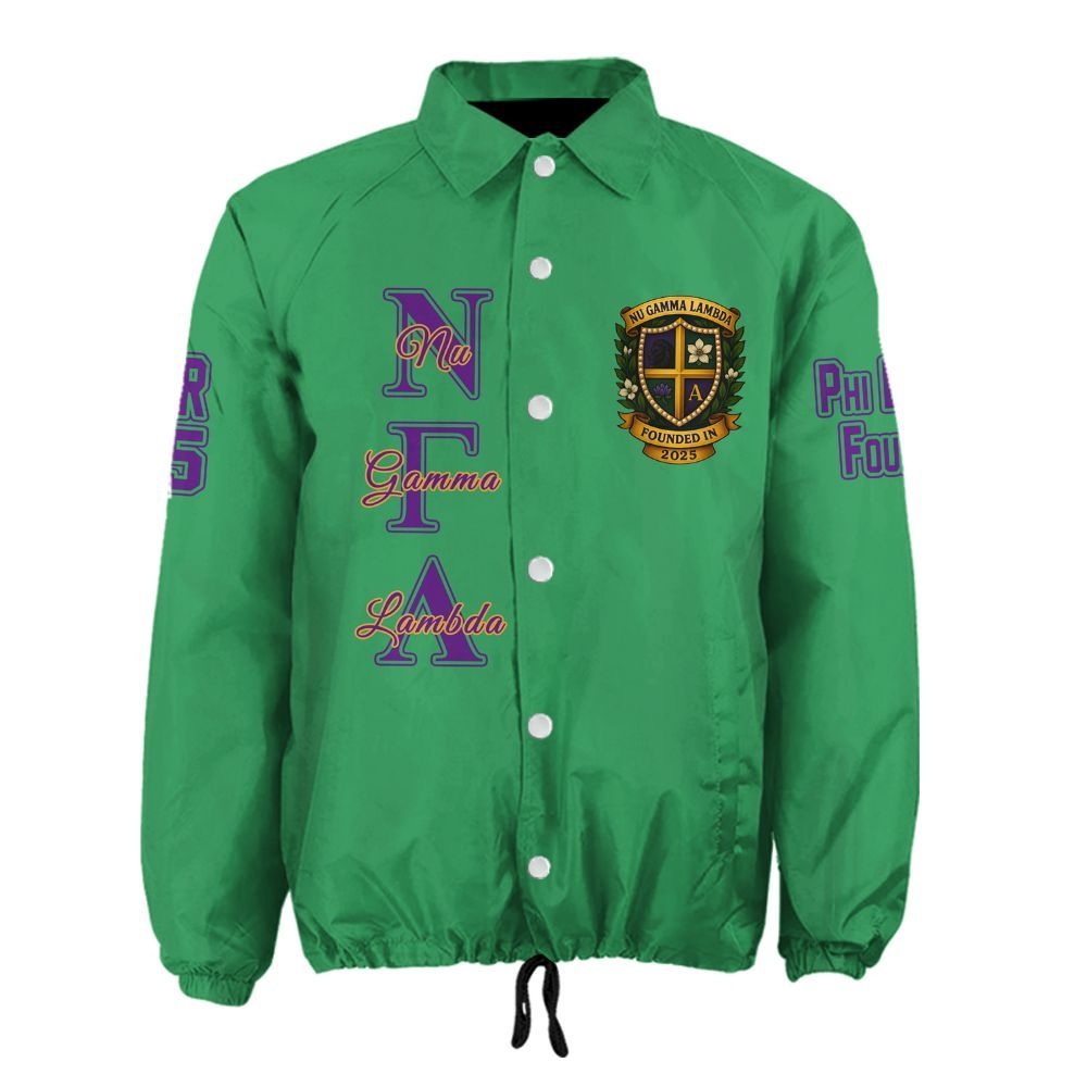 Ireishprint Nu Gamma Lambda Custom Line Crossing Jacket, Personalized Kelly Green Purple Jacket Nu Gamma Lambda Sorority Crossing Jacket