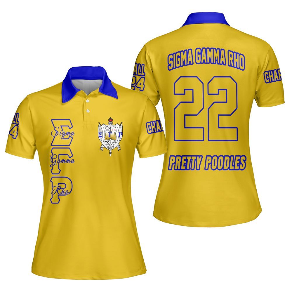 Ireishprint Sigma Gamma Rho Custom Chapter Polo Shirt, Personalized Gold Polo Shirt Sigma Gamma Rho Sorority Polo Shirt