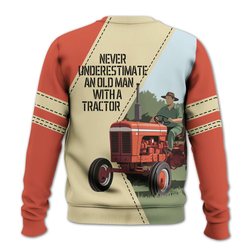 Amare Box Farm Tractor Shirt, Never Underestimate An Old Man, Custom Name Shirt, Tractor Clipart, Vintage Tractor, Gift For Farm Lover Knitted Sweater