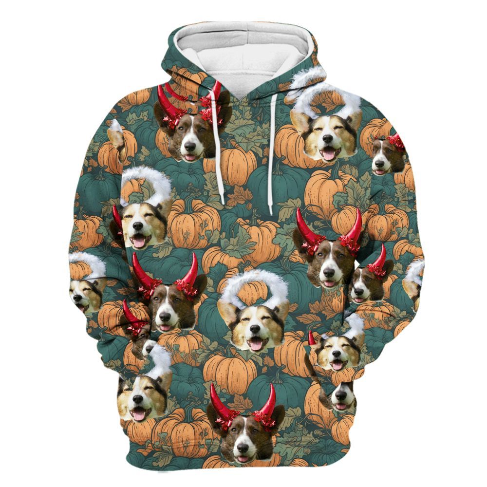 Amare Box Custom Face Photo Halloween Hawaiian Shirt, Personalized Pet Face Family Halloween Party Unisex Hoodie