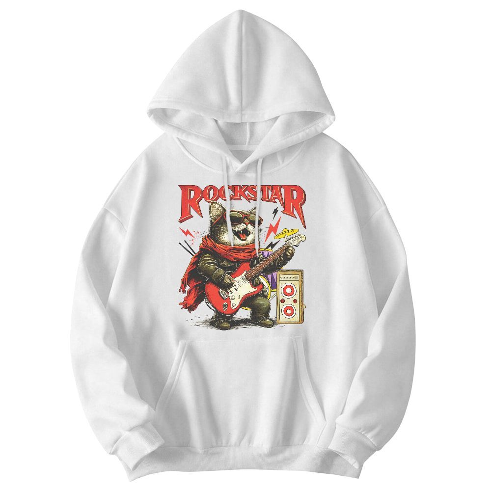 Amare Box Vintage Rock Cat Playing Guitar Shirt, Funny Cat Meme Rockstar Gift For Fan Unisex Hoodie