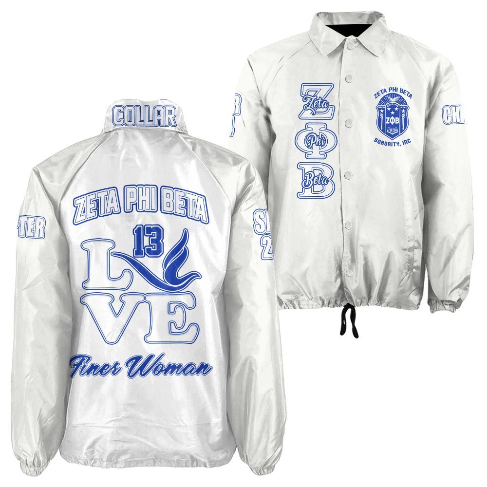 Ireishprint Zeta Phi Beta Custom Line Crossing Jacket, Personalized White Love Zeta Dove Z Phi B Black Jacket 1920 Zeta Phi Beta Sorority Crossing Jacket