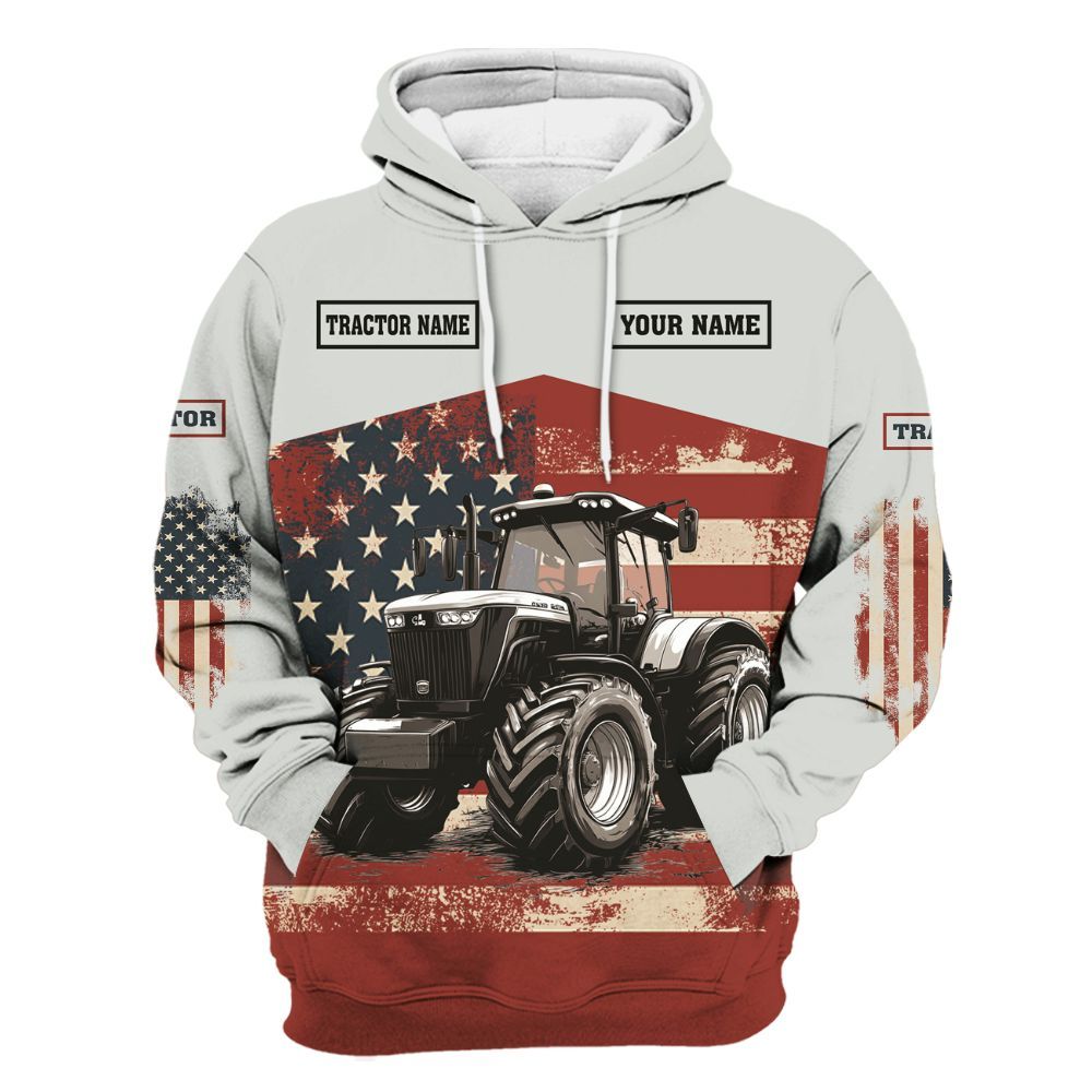 Amare Box Farm Tractor Shirt, Flag Tractor, Custom Name, Tractor Name, Love Tractor, Vintage Tractor, Gift For Farm Lover Unisex Hoodie