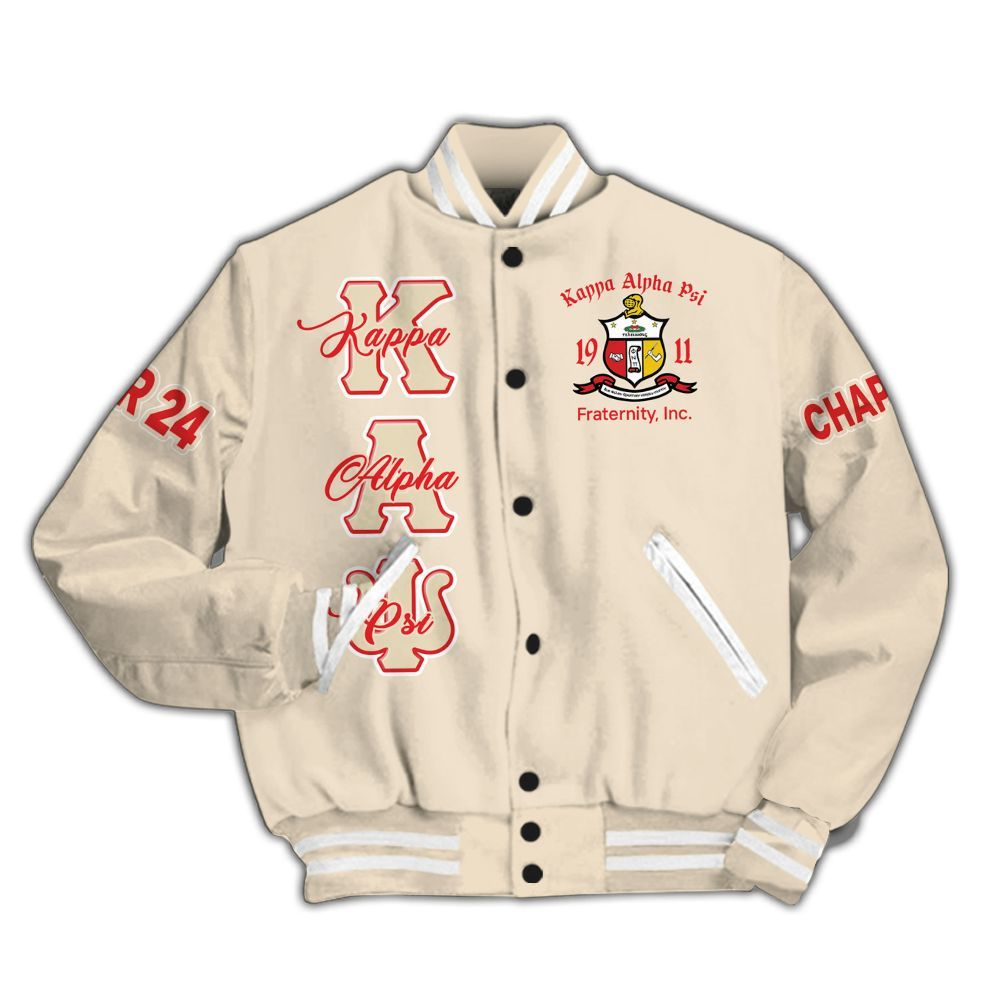 Ireishprint ΚΑΨ Custom Chapter Varsity Jacket, Personalized Krimson Kream ΚΑΨ Jacket Fraternity Jacket