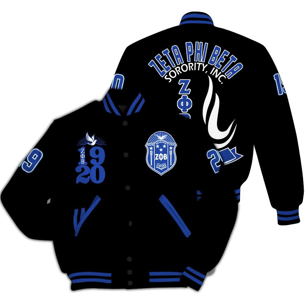 Ireishprint Zeta Phi Beta Varsity Jacket, Dove Black Jacket Zeta Phi Beta Sorority Jacket