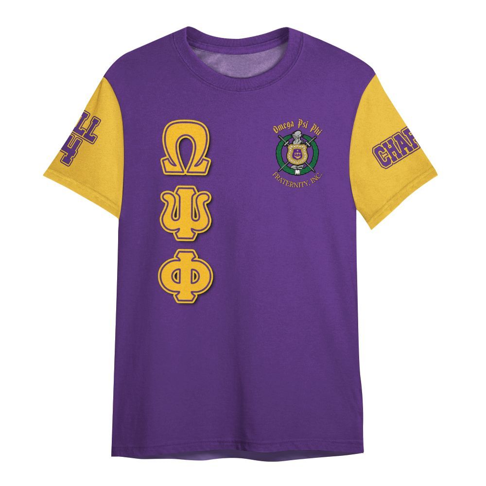 Ireishprint ΩΨΦ Custom Chapter Shirt, Personalized Gold Sleeves Style Shirt ΩΨΦ Fraternity Shirt