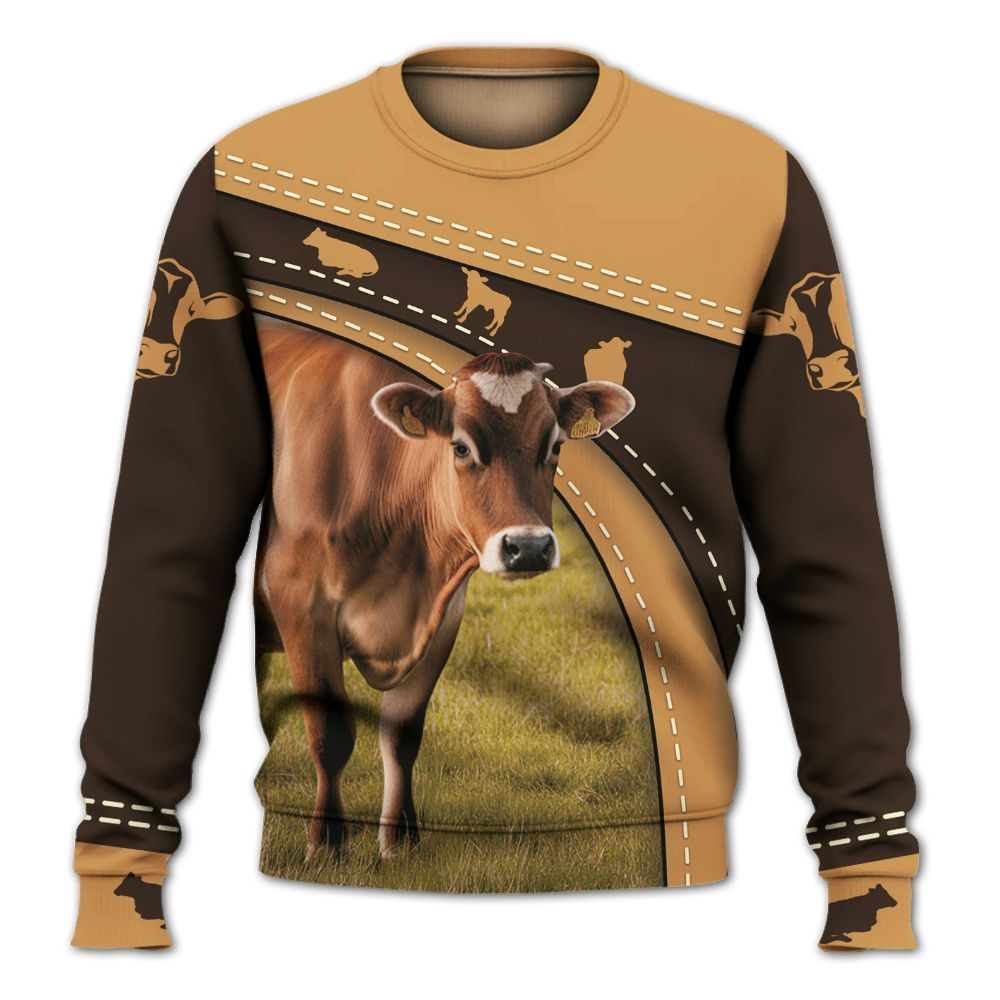 Amare Box Cow Farm Shirt, Jersey Cow On Farm, Jersey Cow, Cow Shirt, Farm Shirt, Cow Lover, Custom Name Gift Shirt For Farmer Knitted Sweater