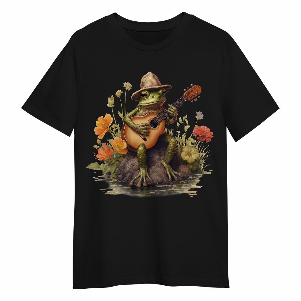 Amare Box Funny Frog Shirt, Frog Play Guitar Cottagecore, Floral Flower Frog Graphic 90 Bootleg Unisex Shirt