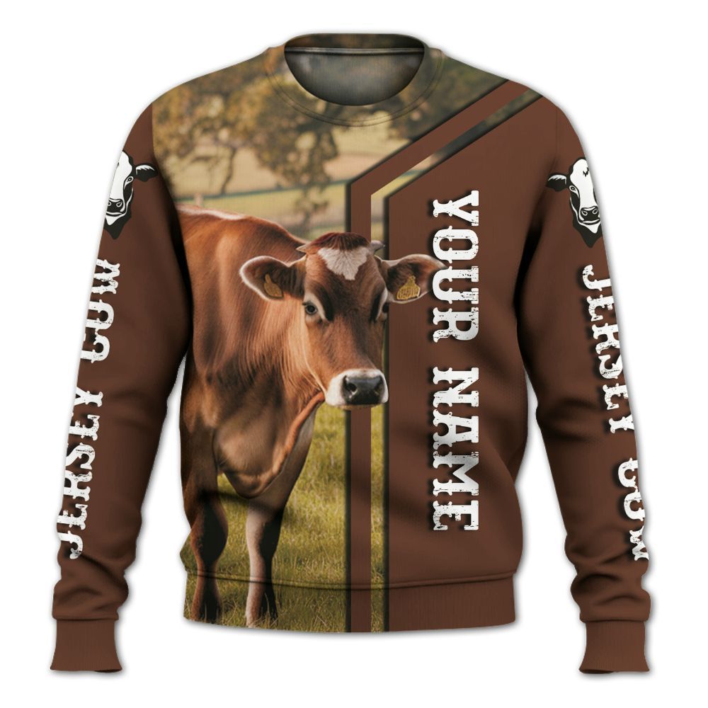 Amare Box Cow Farm Shirt, Jersey Cow On Farm, Jersey Cow, Cow Shirt, Farm Cow, Cow Lover Shirt, Custom Name Gift Shirt For Farmer Knitted Sweater