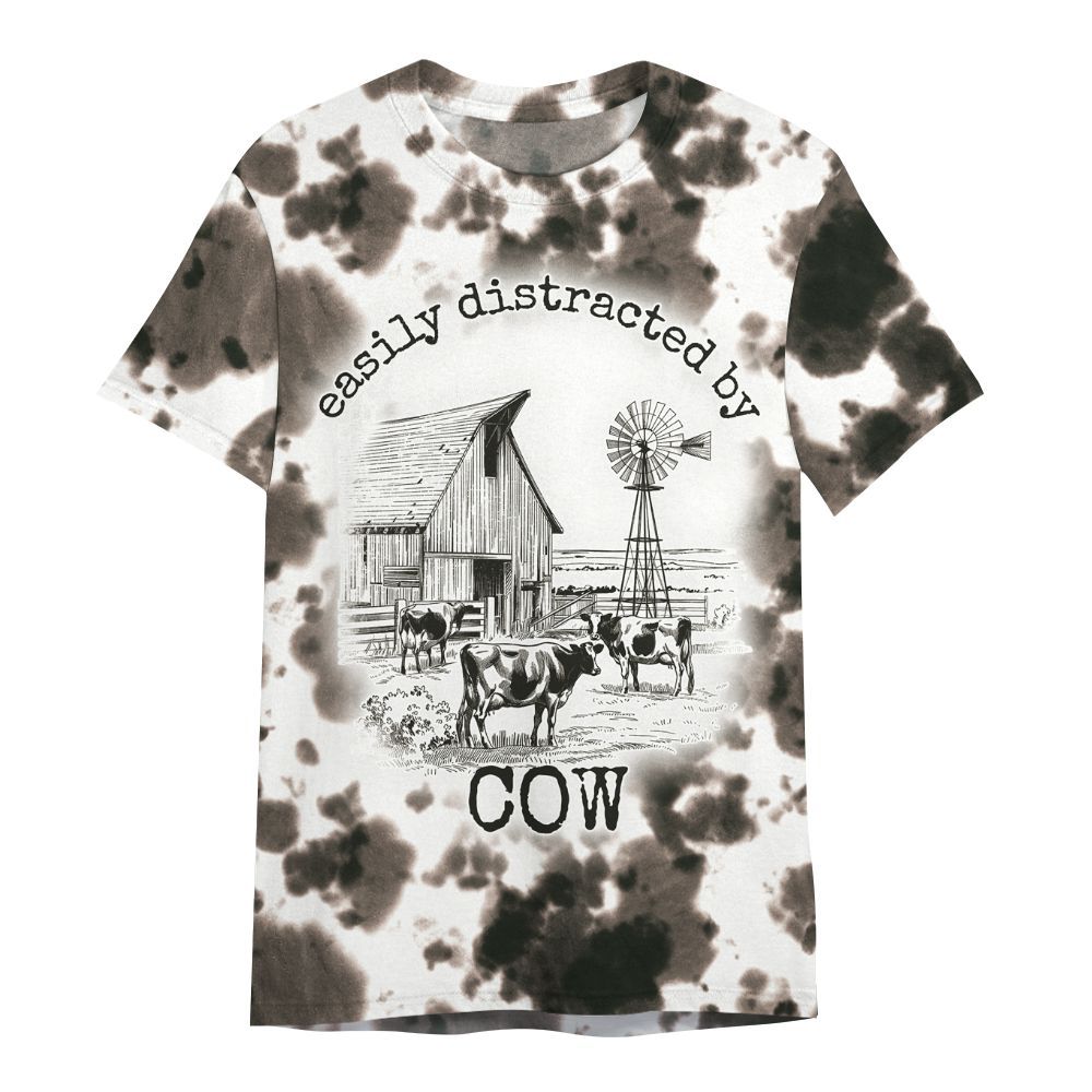 Amare Box Cow Farm Shirt, Easily Distracted By Cow, Dairy Cow, Funny Cow, Farm Shirt, Cow Shirt, Cow Lover, Draw Gift Shirt For Farmer All Over Print Unisex Shirt