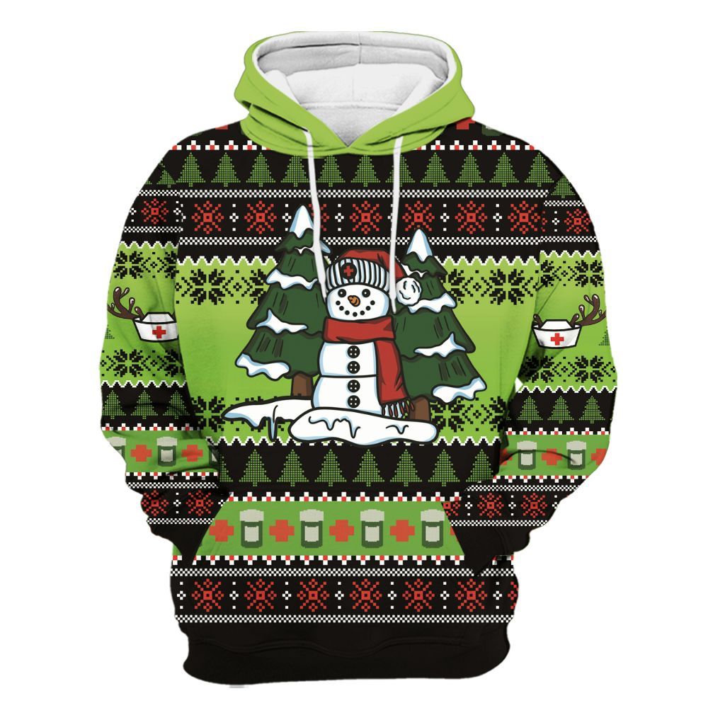 Amare Box Xmas Nurse 3D Shirt, Snowman Nurse, Custom Name, Nurse Stuff, Gift For Nurse Unisex Hoodie