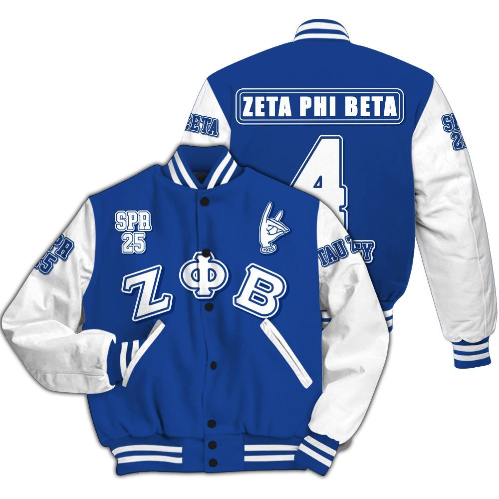 Ireishprint Zeta Phi Beta Custom Chapter Varsity Jacket, Personalized Your Z Phi B HandSign Blue Sleeve Varsity Jacket 1920 Zeta Phi Beta Sorority Jacket