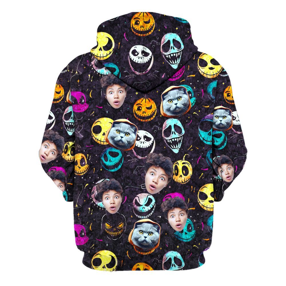 Amare Box Custom Face Photo Halloween Hawaiian Shirt, Personalized Face Halloween Spooky Ghost Party Unisex Hoodie
