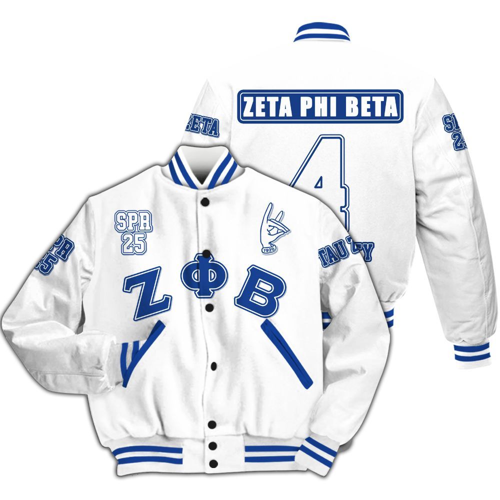 Ireishprint Zeta Phi Beta Custom Chapter Varsity Jacket, Personalized Your Z Phi B HandSign White Varsity Jacket 1920 Zeta Phi Beta Sorority Jacket