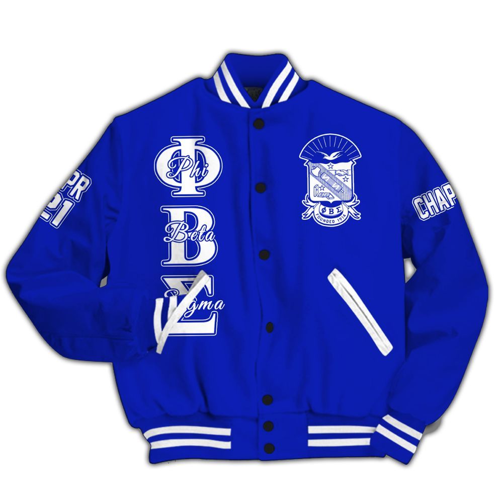 Ireishprint Phi Beta Sigma Custom Chapter Varsity Jacket, Personalized Royal Blue Varsity Jacket Phi Beta Sigma Fraternity Jacket
