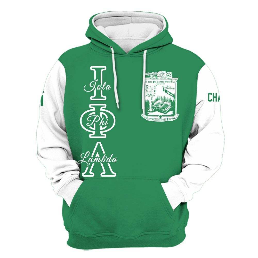 Ireishprint Iota Phi Lambda Custom Chapter Shirt, Personalized Emerald Green Mix White Shirt Iota Phi Lambda Sorority Hoodie