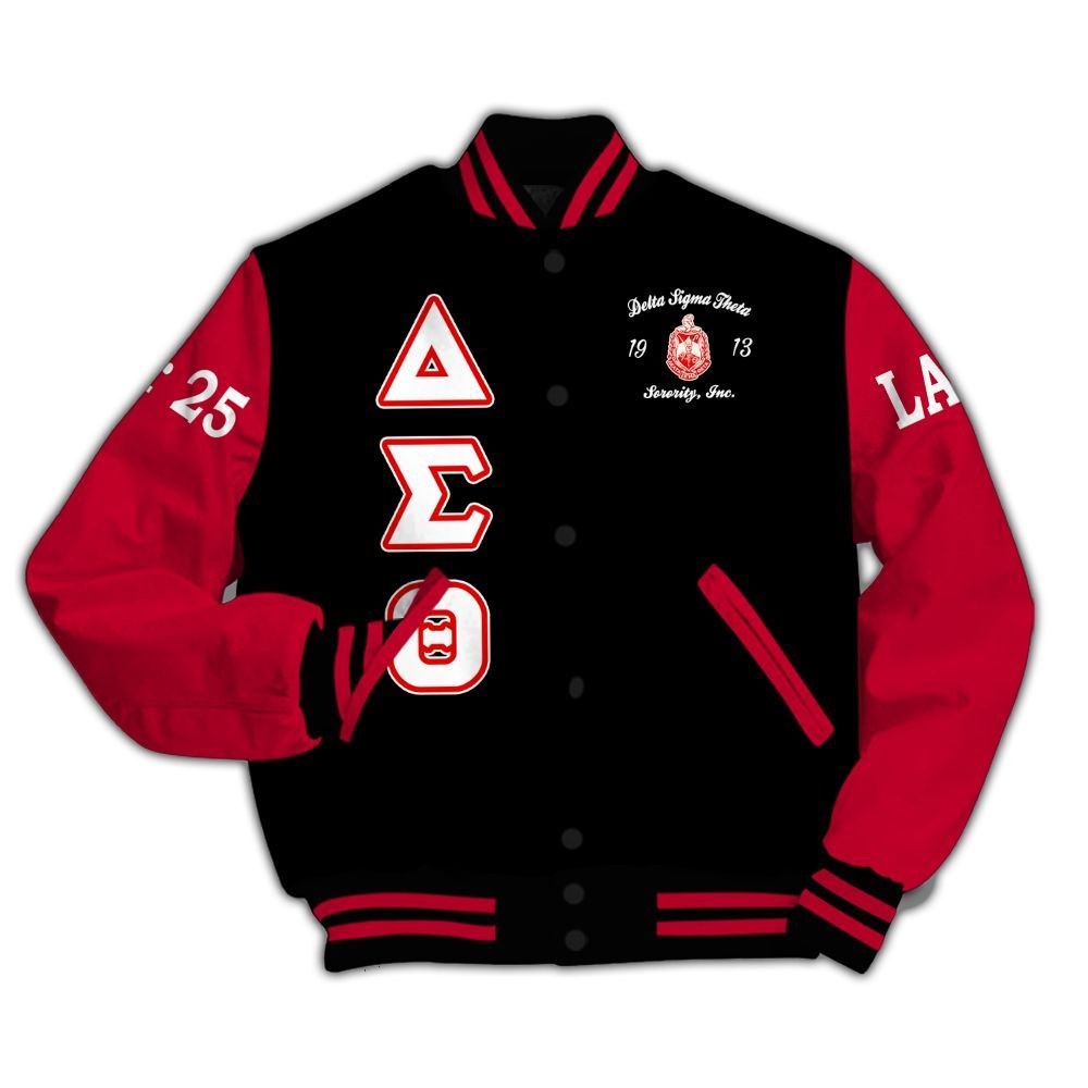 Ireishprint Delta Sigma Theta Custom Chapter Varsity Jacket, Deltas Crimson Sleeves 1913 Sorority Jacket