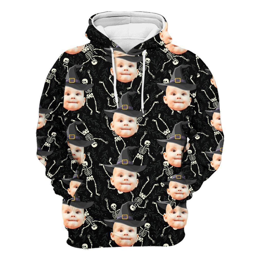 Amare Box Custom Face Photo Halloween Hawaiian Shirt, Personalized Baby Face Family Halloween Party Unisex Hoodie
