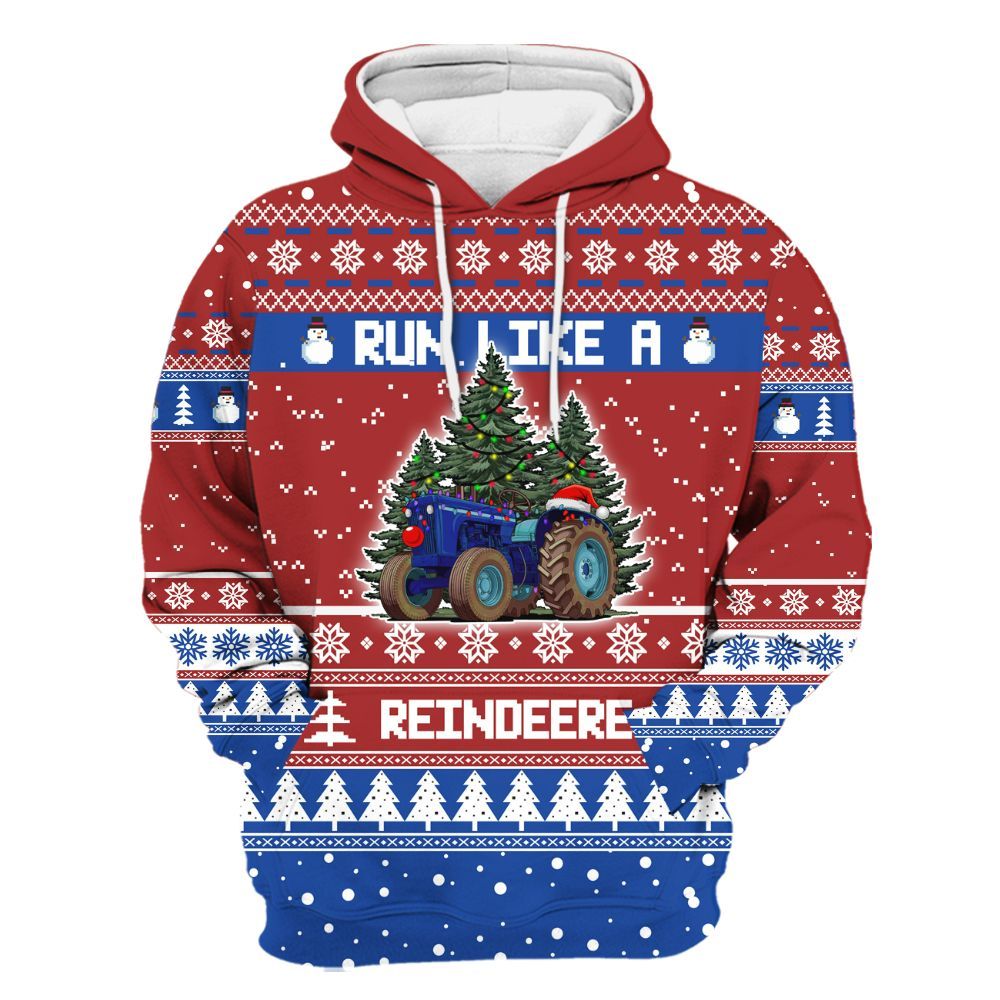 Amare Box Christmas Farm Tractor Run Like A Raindeere Shirt, Christmas Farm, Farm Tractor, Christmas Unisex Custom Name Gift Shirt Unisex Hoodie