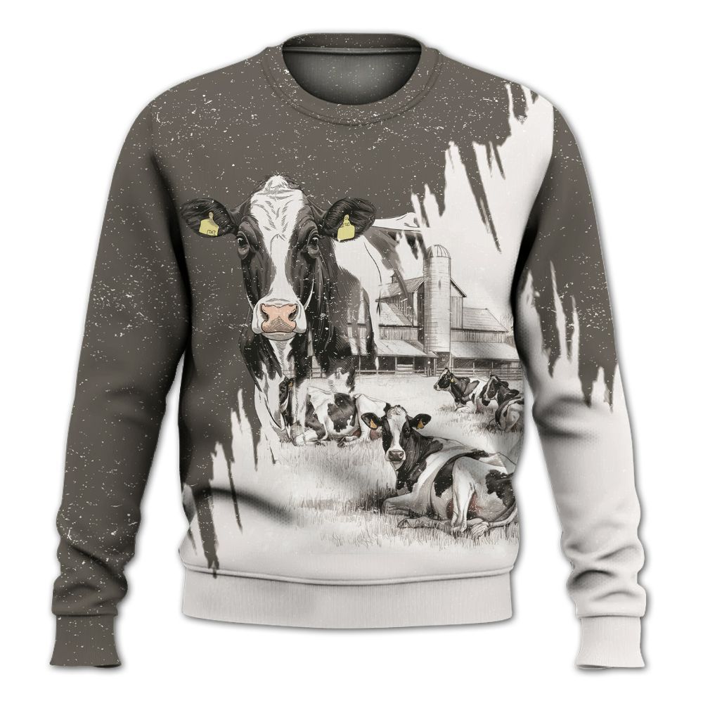 Amare Box Cow Farm Shirt, Life Is Better On The Ranch, Dairy Cow, Cow Shirt, Farm Shirt, Cow Lover, Vintage Gift Shirt For Farmer Knitted Sweater