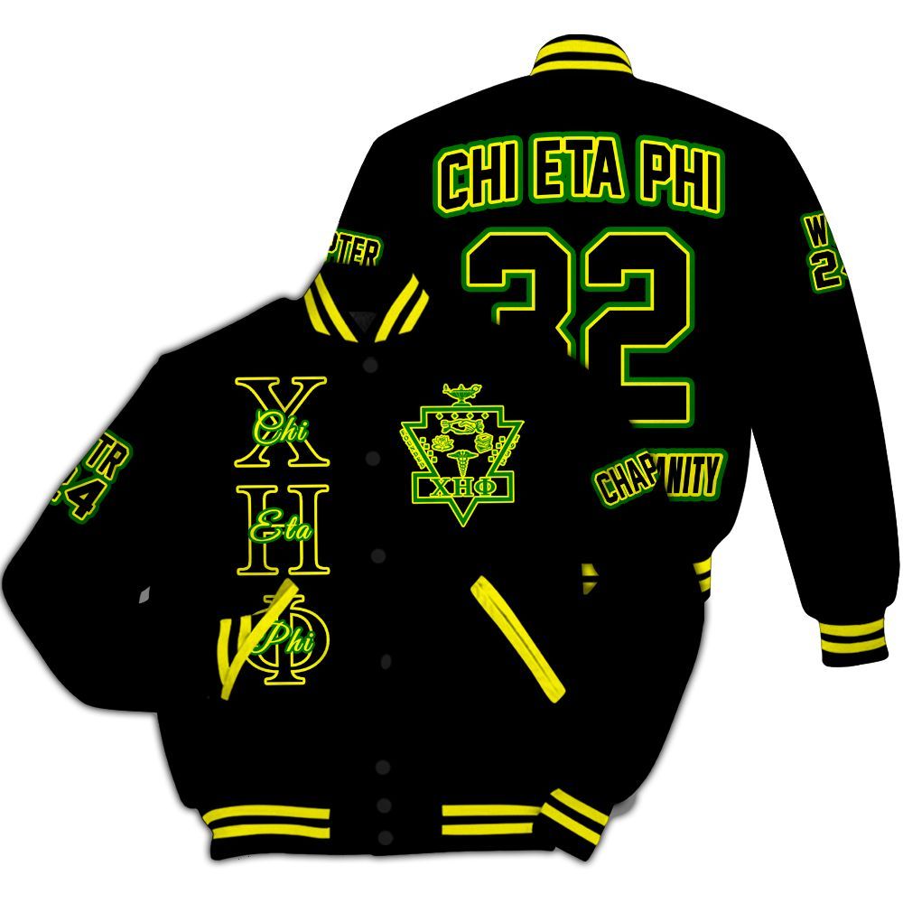 Ireishprint Chi Eta Phi Custom Chapter Varsity Jacket, Personalized Black Varsity Jacket Chi Eta Phi Since 1932 Sorority Jacket