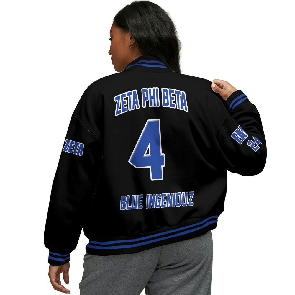 Ireishprint Zeta Phi Beta Custom Chapter Varsity Jacket, Personalized Black Varsity Jacket Zeta Phi Beta Sorority Jacket