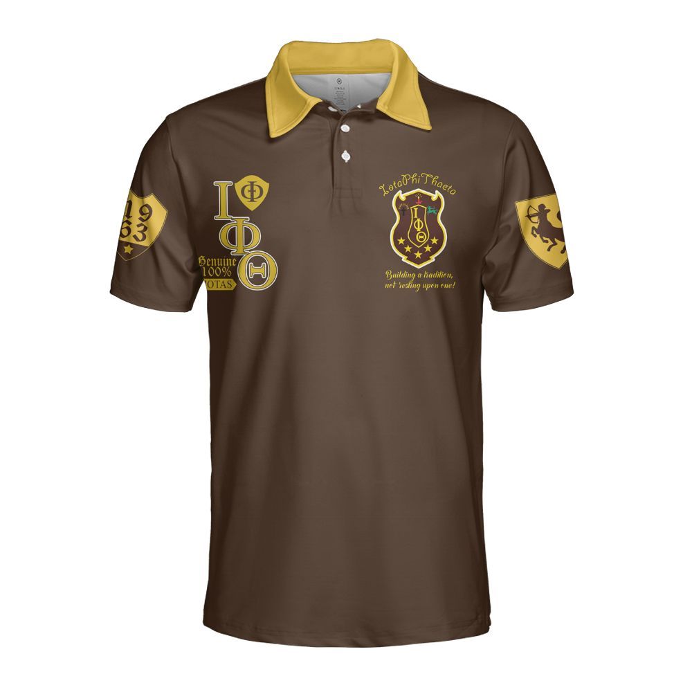 Ireishprint Iota Phi Theta Polo Shirt, Charcoal Brown Gold Sleeves 1963 Fraternity Polo Shirt
