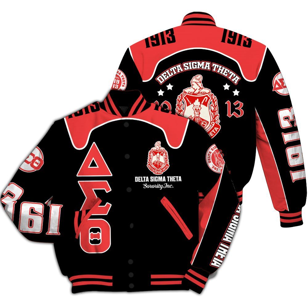 Ireishprint Delta Sigma Theta Varsity Jacket, Delta Sigma Theta Racing Style 1913 Sorority Jacket