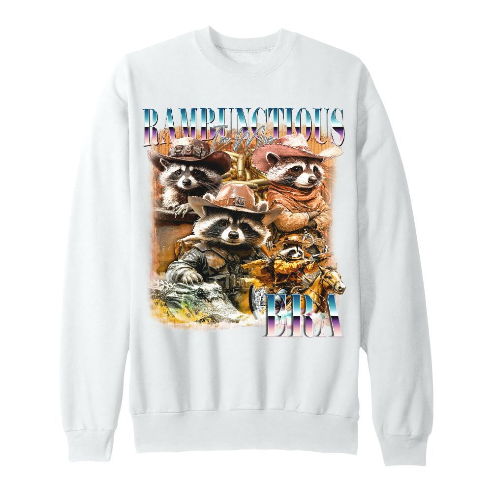 Amare Box Retro In My Rambunctious Era Shirt, Funny Cowboy Cowboy Raccoon West Country Cute Unisex Sweatshirt