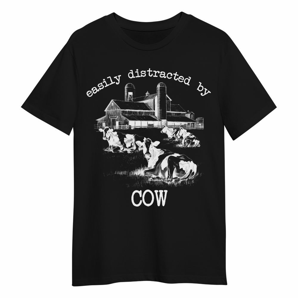 Amare Box Cow Farm Shirt, Easily Distracted By Cow, Dairy Cow, Funny Cow, Cute Farm Cow, Cow Lover Shirt, Drawing Gift Shirt For Farmer Unisex Shirt