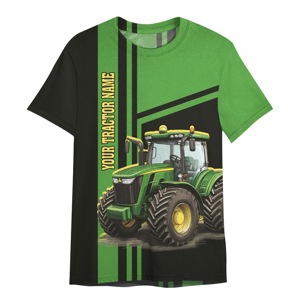 Amare Box Farm Tractor Shirt, Green Tractor, Custom Tractor Name, Custom Name, Tractor Clipart, Vintage Tractor, Gift For Farm Lover All Over Print Unisex Shirt