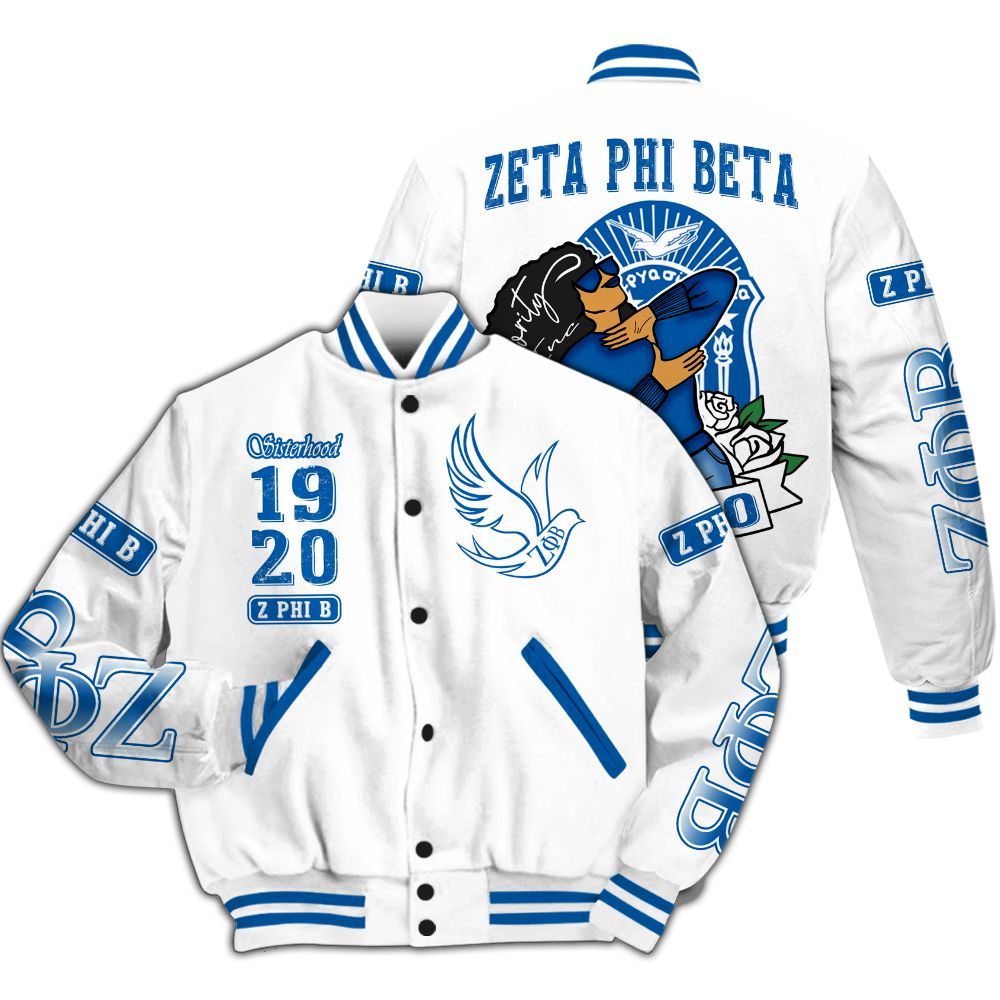 Ireishprint Zeta Phi Beta Varsity Jacket, Sisterhood Beta Girl White Varsity Jacket Zeta Phi Beta Sorority Jacket