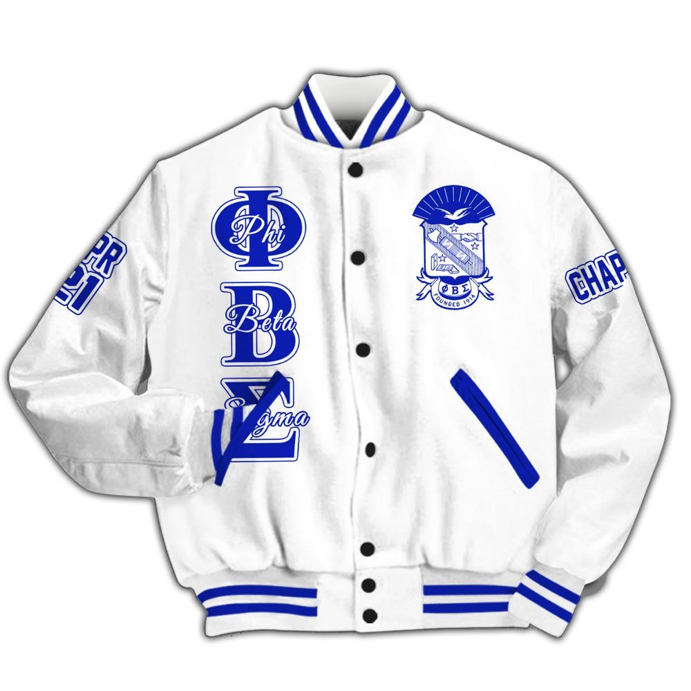 Ireishprint Phi Beta Sigma Custom Chapter Varsity Jacket, Personalized White Royal Blue Varsity Jacket Phi Beta Sigma Fraternity Jacket