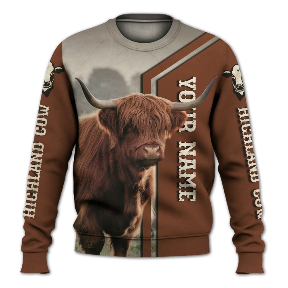 Amare Box Cow Farm Shirt, Vintage Highland Cow, Highland Cow, Cow Shirt, Farm Cow, Cow Lover Shirt, Custom Name Gift Shirt For Farmer Knitted Sweater