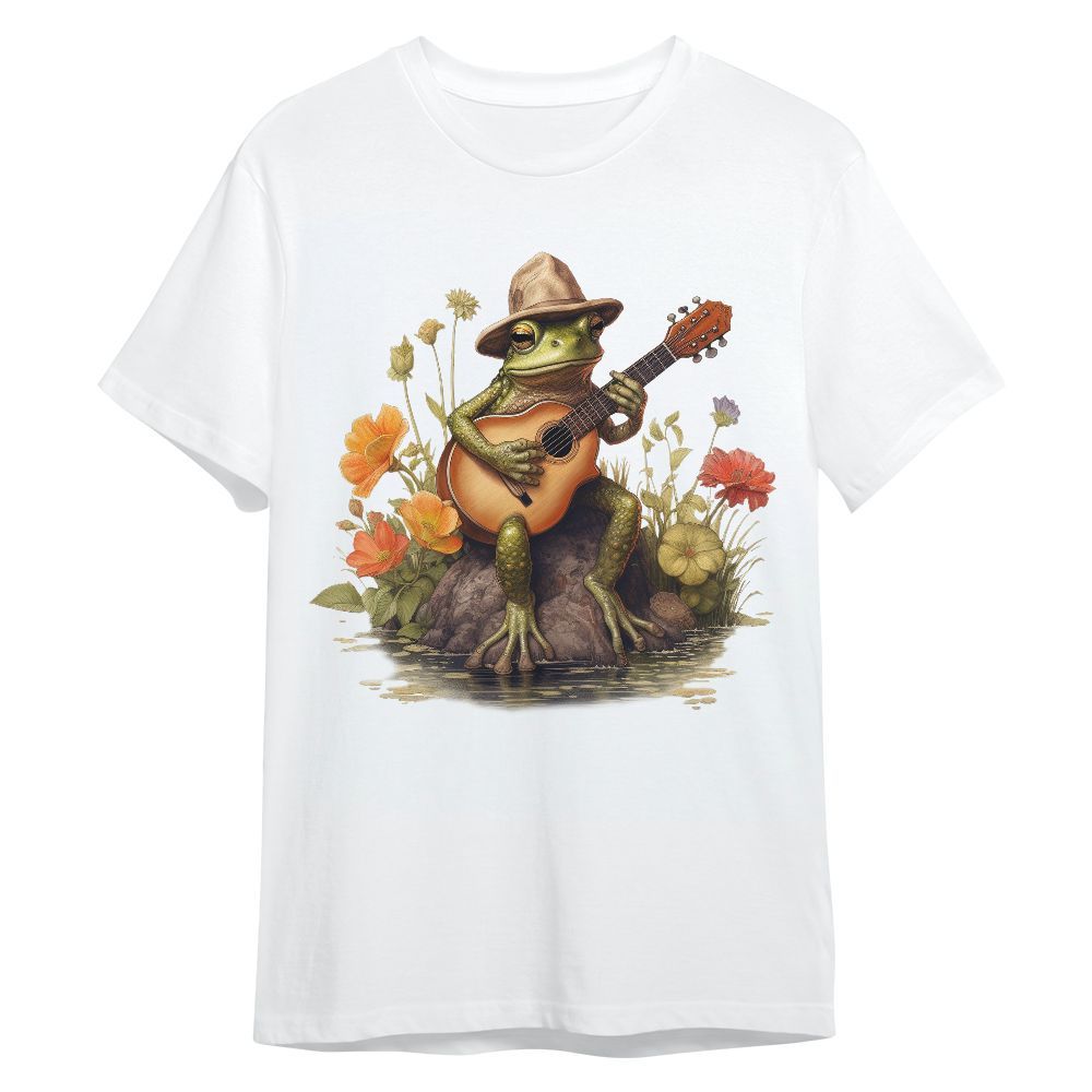 Amare Box Funny Frog Shirt, Frog Play Guitar Cottagecore, Floral Flower Frog Graphic 90 Bootleg Unisex Shirt