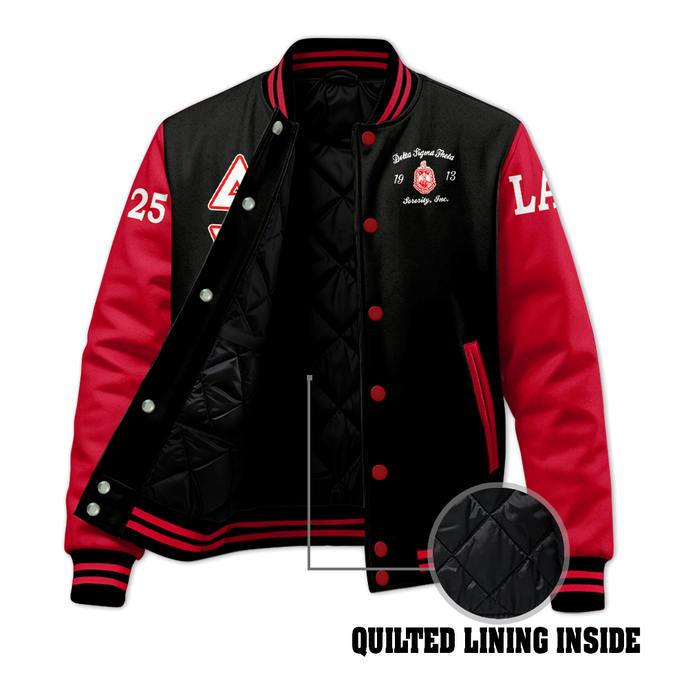 Ireishprint Delta Sigma Theta Custom Chapter Stitched Jacket, Sisterhood Crimson Red Delta Sigma Theta Sorority Embroidered Jacket