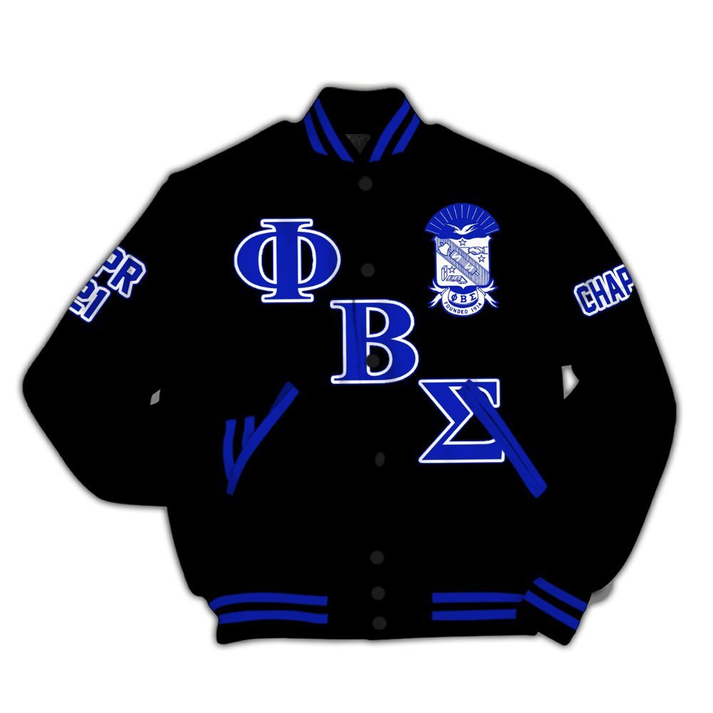 Ireishprint Phi Beta Sigma Custom Chapter Varsity Jacket, Personalized Dove Black Royal Blue Varsity Jacket Phi Beta Sigma Fraternity Jacket