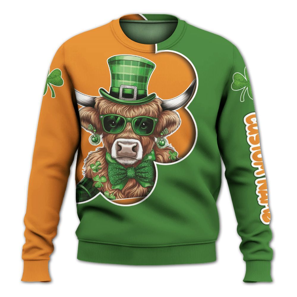 Amare Box Cow Farm Shirt, ST Patrick's Day Cow, Happy ST Patrick's Day, Funny Cow, Cow Shirt, Holiday Custom Name Gift For Cow Lover Knitted Sweater