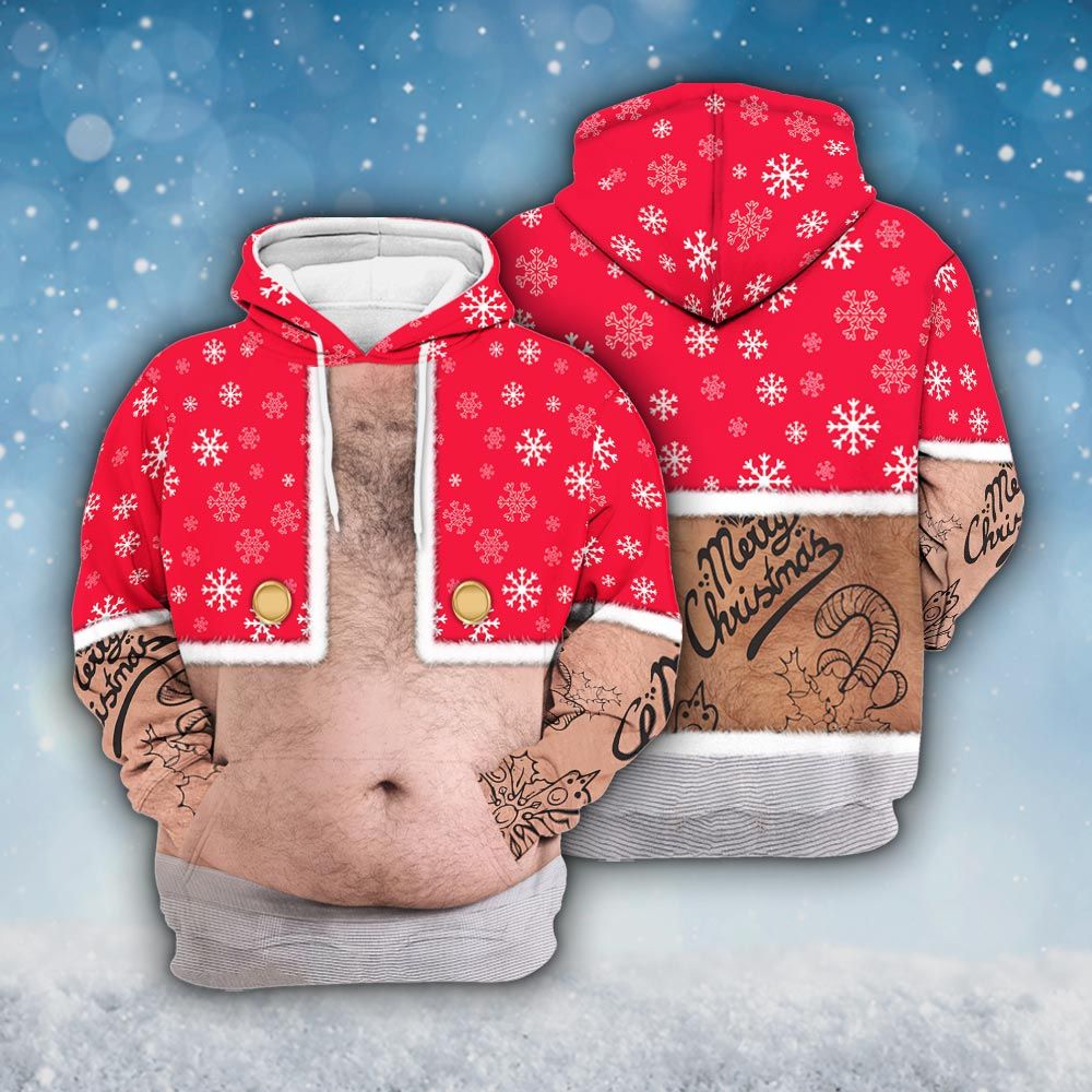 Amare Box Funny Short Jacket Santa Christmas Ugly Sweater, Dad Santa Meme Xmas Gift Hairy Belly