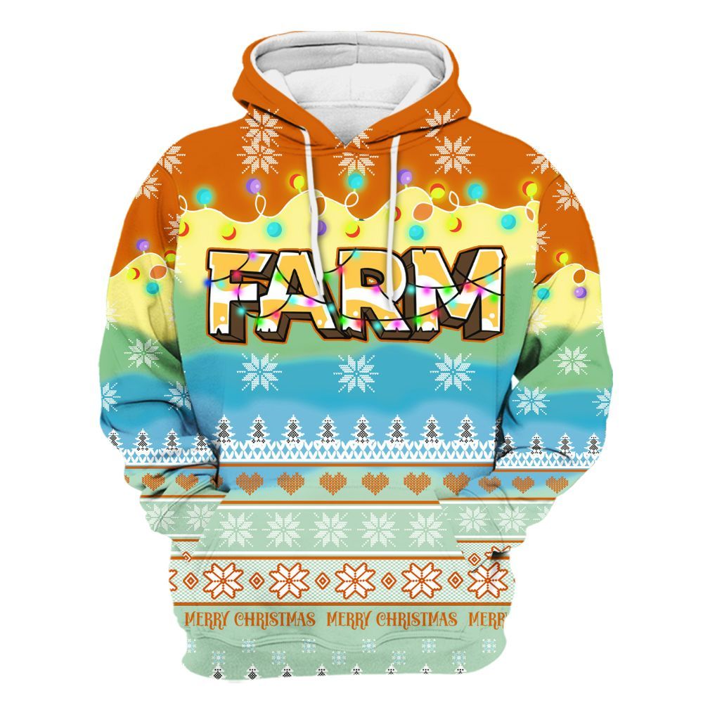 Amare Box Farm Shirt Farm Letters With Light, Farmer Icon, Christmas Farm, Christmas Unisex Gift Shirt For Farmer Unisex Hoodie