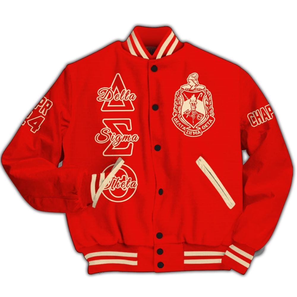 Ireishprint Delta Sigma Theta Custom Chapter Varsity Jacket, Personalized Crimson Varsity Jacket Delta Sigma Theta Sorority Jacket