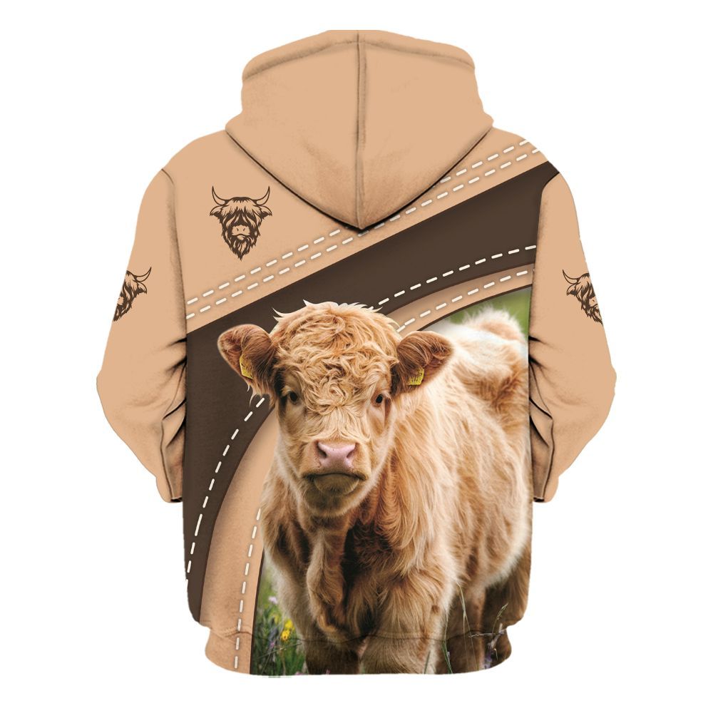Amare Box Cow Farm Shirt, Cute Highland Calf On Wildflower Meadow, Cute Cow, Highland Cow, Cow Shirt, Farm Shirt Gift For Cow Lover Unisex Hoodie