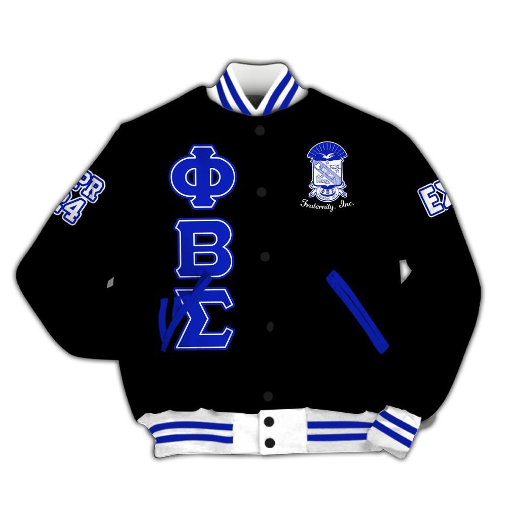 Ireishprint Phi Beta Sigma Custom Chapter Varsity Jacket, Personalized Circle Black Duo Phi Beta Sigma 1914 Fraternity Jacket