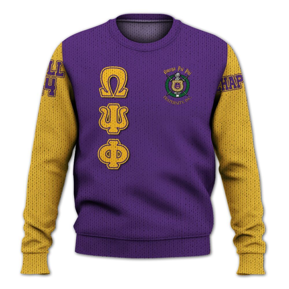Ireishprint ΩΨΦ Custom Chapter Shirt, Personalized Gold Sleeves Style Shirt ΩΨΦ Fraternity Knitted Sweater