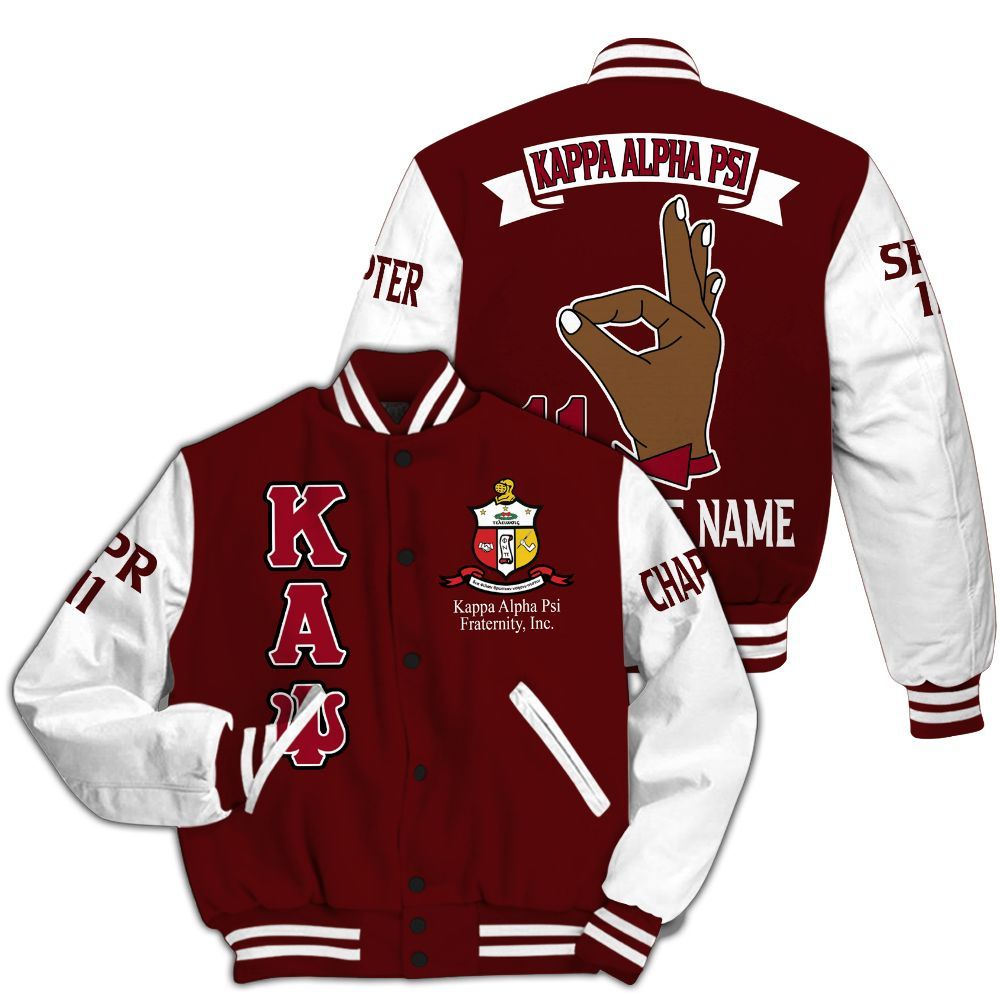 Ireishprint ΚΑΨ Custom Chapter Varsity Jacket, Personalized Hand Sign Varsity Jacket ΚΑΨ Fraternity Jacket